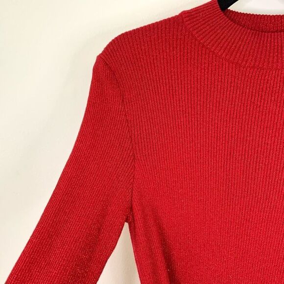 Free People Red Knit Sweater Belted Mini Dress Long Sleeve - Picture 8 of 14